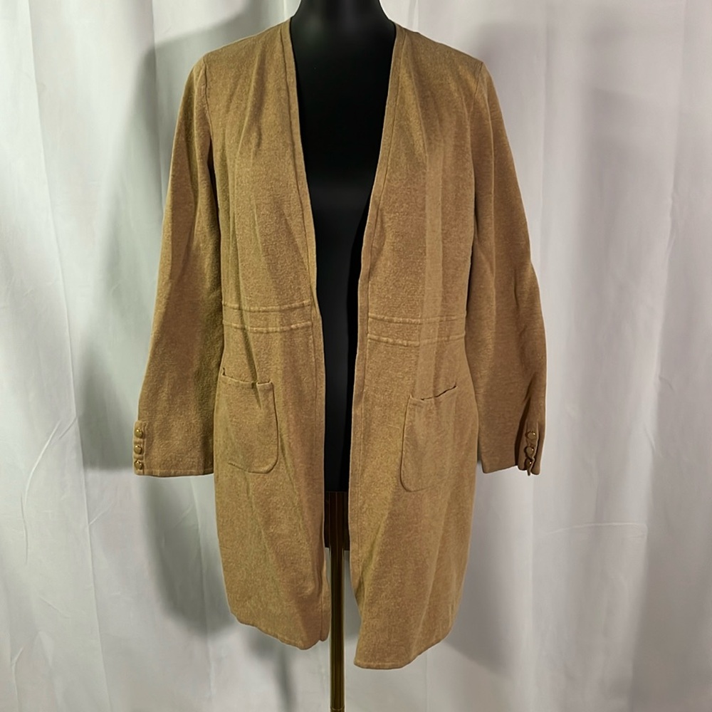 Talbots Camel Tan Long Sleeve Open Front Longline Cardigan
